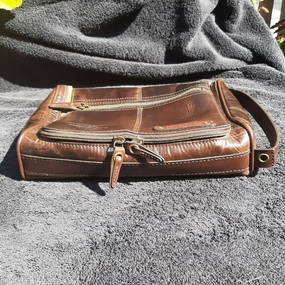 Fossil Men's Leather Hanging Toiletry Wash Bag Brown Travel Nashville Predators - Picture 11 of 13